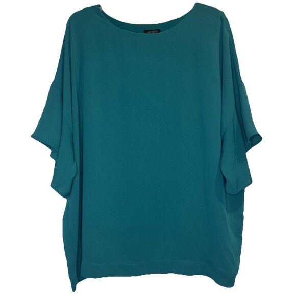 J. Jill Wearever Collection Womens Teal Pullover Flutter Sleeve Blouse Top Sz L - Picture 1 of 9